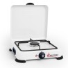 Réchaud à gaz 1 feu 1500W Brûleur fonte amovible Lavable Gaz butane ou propane Blanc laqué Grille Couvercle GOLD