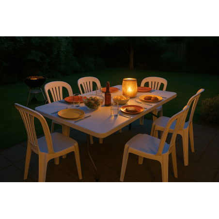 Table de jardin pliante 180x75xH74 cm Blanche Haute resistance Polypropylène Camping Réceptions KZ GARDEN