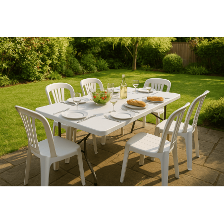 Table de jardin pliante 180x75xH74 cm Blanche Haute resistance Polypropylène Camping Réceptions KZ GARDEN