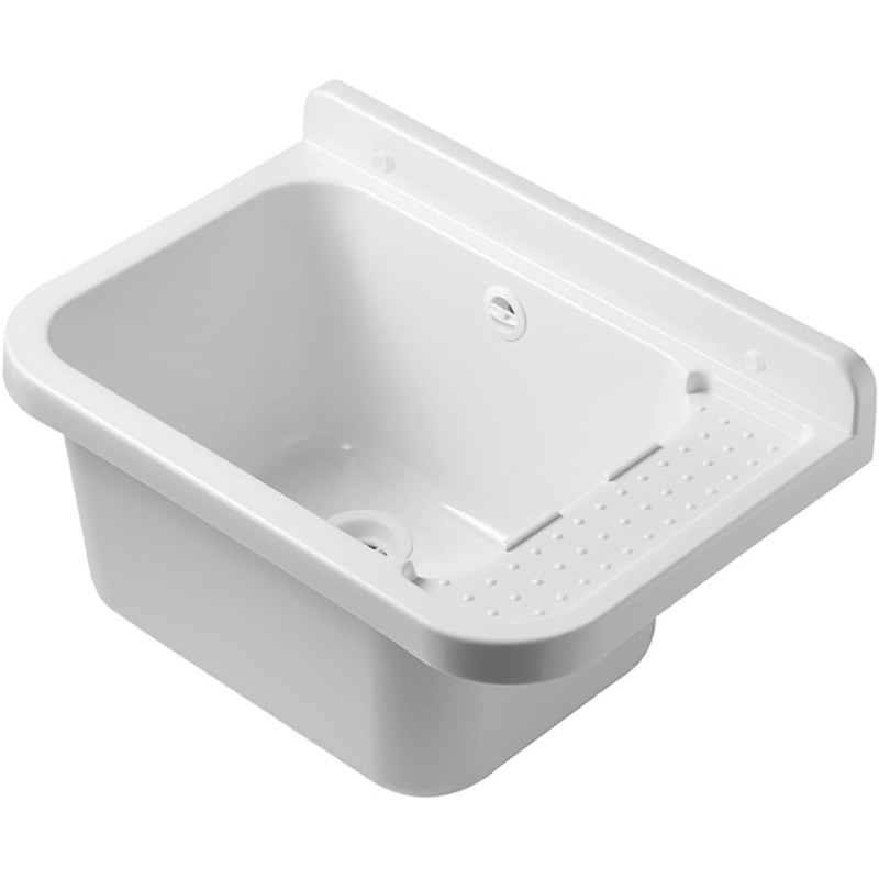 Lavabo Mural en Résine Blanc 50 x 32 cm Vasque Suspendue Anti-chocs - Evier Lave-Mains Salle de Bain WC Garage Buanderie