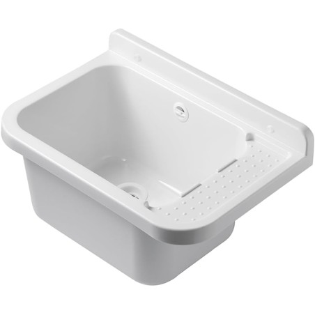 Lavabo Mural en Résine Blanc 50 x 32 cm Vasque Suspendue Anti-chocs - Evier Lave-Mains Salle de Bain WC Garage Buanderie