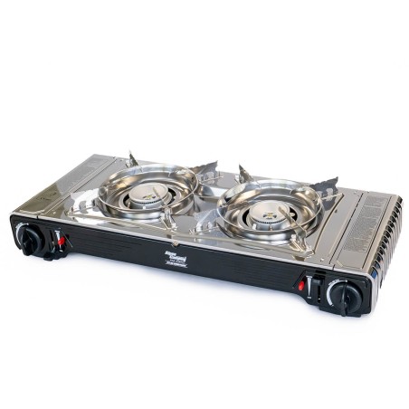 Réchaud 2 feux Inox 4400W + Plaque Grill Plancha 2en1 Thermocouple Intérieur / Extérieur ALPEN CAMPING