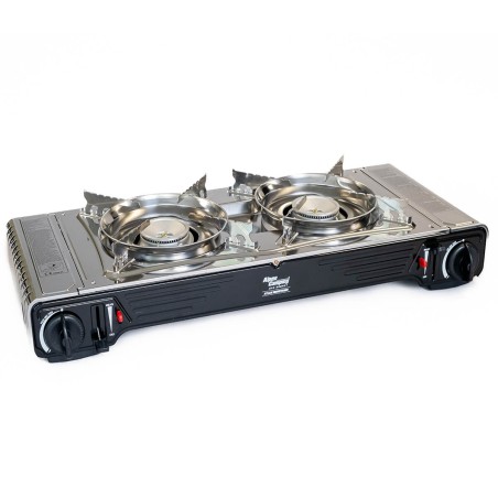 Réchaud 2 feux Inox 4400W + Plaque Grill Plancha 2en1 Thermocouple Intérieur / Extérieur ALPEN CAMPING