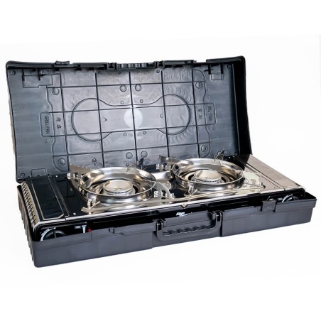 Réchaud 2 feux Inox 4400W + Plaque Grill Plancha 2en1 Thermocouple Intérieur / Extérieur ALPEN CAMPING