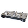 Kit Plancha Gaz 2en1 Complet - Réchaud 2 feux Inox 4400W + Plaque Grill + 4 Cartouches Gaz Butane Intérieur/Extérieur INTEC