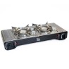 Kit Plancha Gaz 2en1 Complet - Réchaud 2 feux Inox 4400W + Plaque Grill + 4 Cartouches Gaz Butane Intérieur/Extérieur INTEC