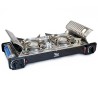 Kit Plancha Gaz 2en1 Complet - Réchaud 2 feux Inox 4400W + Plaque Grill + 4 Cartouches Gaz Butane Intérieur/Extérieur INTEC