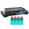 Kit Plancha Gaz 2en1 Complet - Réchaud 2 feux Inox 4400W + Plaque Grill + 4 Cartouches Gaz Butane Intérieur/Extérieur INTEC