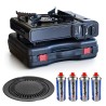 Barbecue à gaz et Réchaud gaz 2200W Piezo + 4 cartouches gaz Camping Cuisine Exterieure