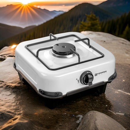 Réchaud gaz portable 1 feu 1300W Blanc laqué Plaque de cuisson KEMPER