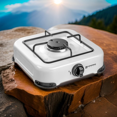 Réchaud gaz portable 1 feu 1300W Blanc laqué Plaque de cuisson KEMPER