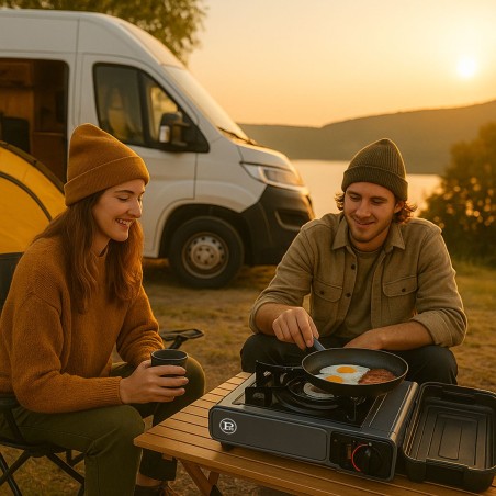 Réchaud gaz Camping 1 Feu 2200W + 4 Cartouches gaz Butane Allumage Piezo – Camping Randonnée Cuisine Extérieure INTEC