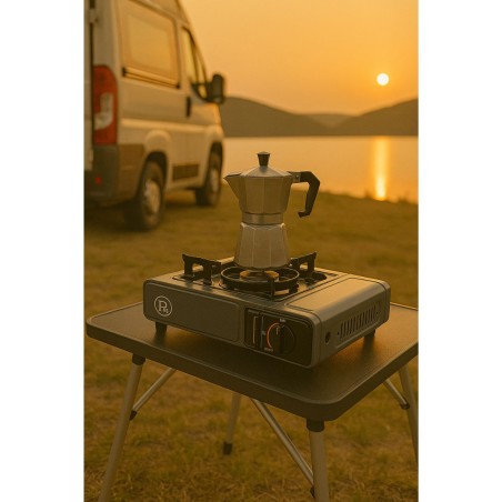 Réchaud gaz Camping 1 Feu 2200W + 4 Cartouches gaz Butane Allumage Piezo – Camping Randonnée Cuisine Extérieure INTEC