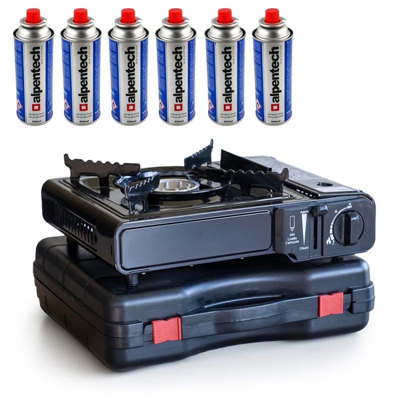 Réchaud à gaz 2200W Portable + 6 cartouches de gaz butane Cuisine Extérieure