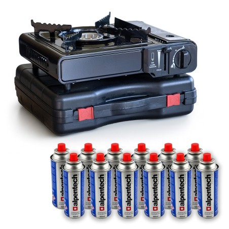 Réchaud à gaz 2200W + 12 cartouches de gaz butane Camping