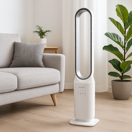 Ventilateur à Télécommande 50W - Ventilateur Sans Pales Colonne 3 Vitesses avec Minuterie 7h Design Blanc NIKLAS