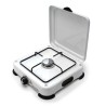 Plaque de cuisson gaz 1 feu 1500W Brûleur acier Réchaud Gaz butane ou propane Blanc laqué Grille Couvercle