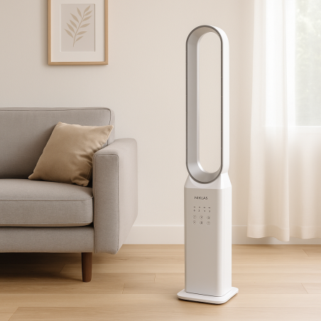 Ventilateur à Télécommande 50W - Ventilateur Sans Pales Colonne 3 Vitesses avec Minuterie 7h Design Blanc NIKLAS