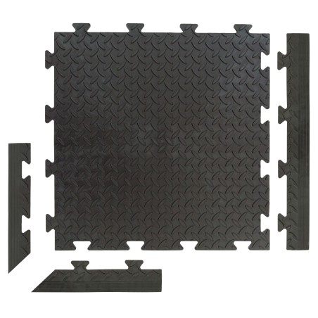 Pack de 10 Dalles PVC Clipsables Noires 50x50 cm Antidérapantes - Revêtement de Sol Garage, Atelier INTEC