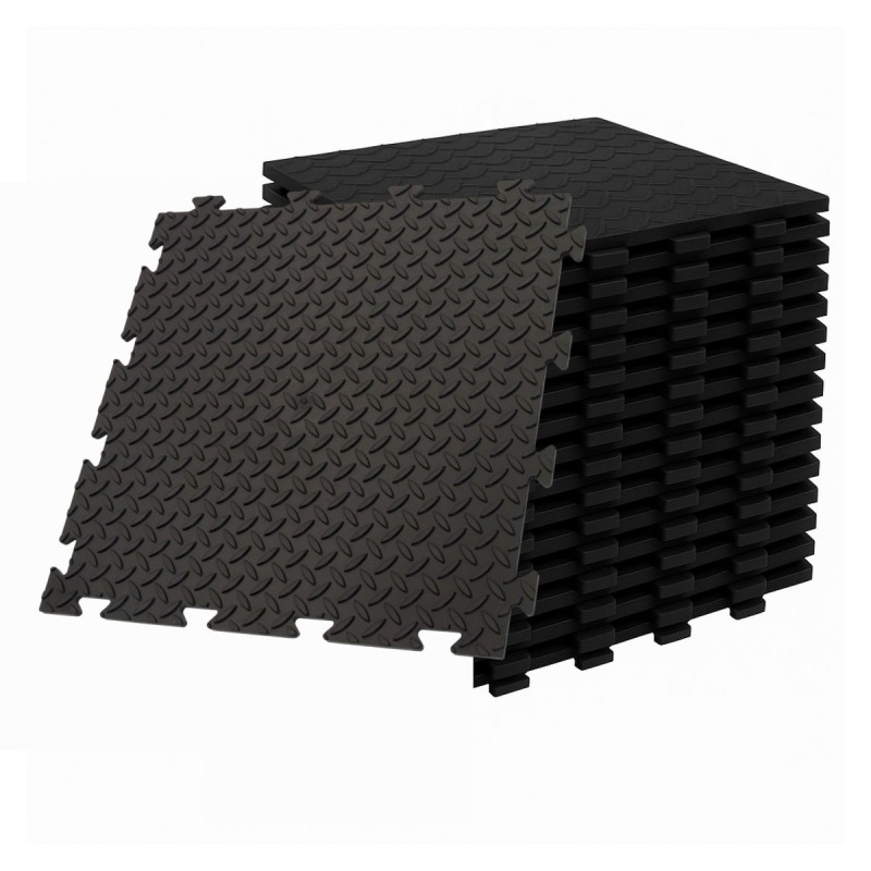 Pack de 10 Dalles PVC Clipsables Noires 50x50 cm Antidérapantes - Revêtement de Sol Garage, Atelier INTEC
