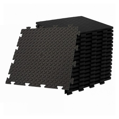 Pack de 10 Dalles PVC Clipsables Noires 50x50 cm Antidérapantes - Revêtement de Sol Garage, Atelier INTEC