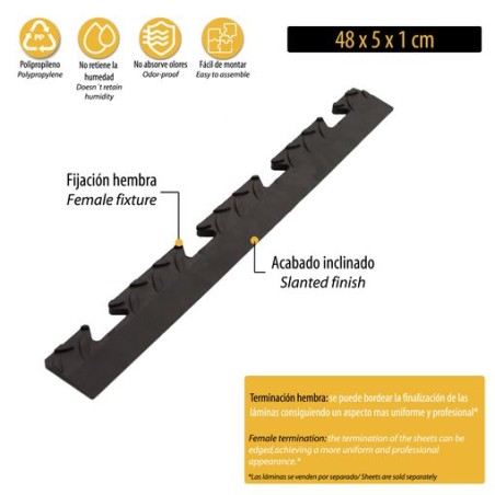 Pack 5 Bordures Femelles pour Dalle PVC noire Clipsable Sol Antidérapant Carré Garage Atelier PS50CRN/F INTEC