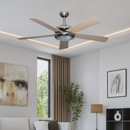 Ventilateur Plafonnier Eclairage 5 pales 60 W 3 vitesses Ø 130 cm Télécommande NIKLAS