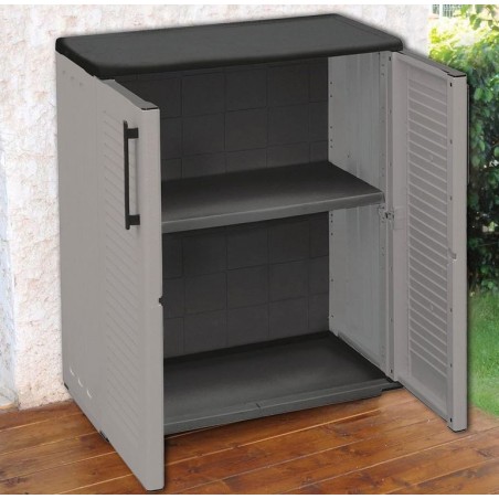 Armoire de Rangement Grise Armoire basse 2 portes Polypropylène 68x37h84 cm ArtPlast