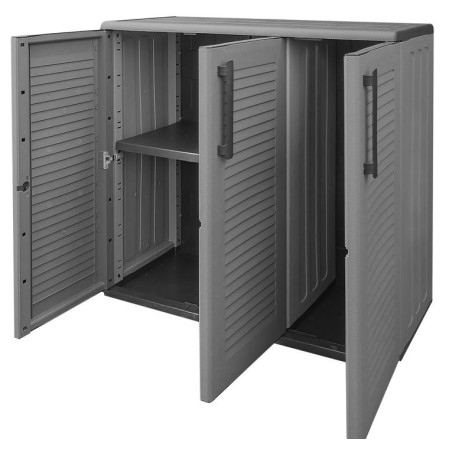 Armoire de Rangement Garage Atelier - Armoire basse 3 portes et 1 étagère Réglable Polypropylène 102x37h84 cm Charge 20 kg