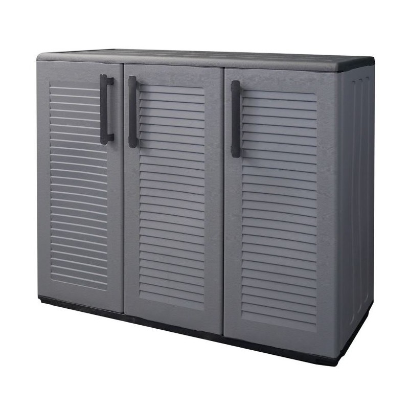 Armoire de Rangement Garage Atelier - Armoire basse 3 portes et 1 étagère Réglable Polypropylène 102x37h84 cm Charge 20 kg