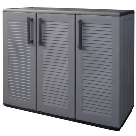 Armoire de Rangement Garage Atelier - Armoire basse 3 portes et 1 étagère Réglable Polypropylène 102x37h84 cm Charge 20 kg