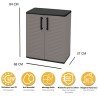 Armoire de Rangement Grise Armoire basse 2 portes Polypropylène 68x37h84 cm ArtPlast