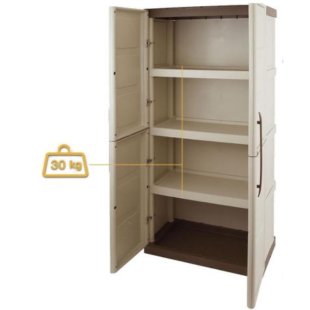 Armoire de rangement haute 2 portes 3 étagères - 70 x 39 x 165 cm - Armoire Intérieur/Exterieur Résistante INTEC