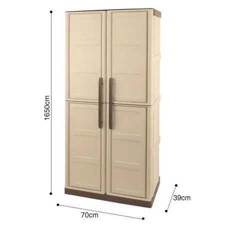 Armoire de rangement haute 2 portes 3 étagères - 70 x 39 x 165 cm - Armoire Intérieur/Exterieur Résistante INTEC