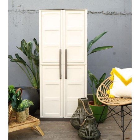 Armoire de rangement haute 2 portes 3 étagères - 70 x 39 x 165 cm - Armoire Intérieur/Exterieur Résistante INTEC