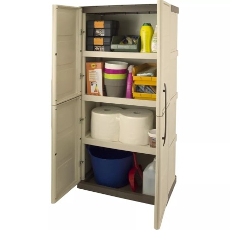 Armoire de rangement haute 2 portes 3 étagères - 70 x 39 x 165 cm - Armoire Intérieur/Exterieur Résistante INTEC