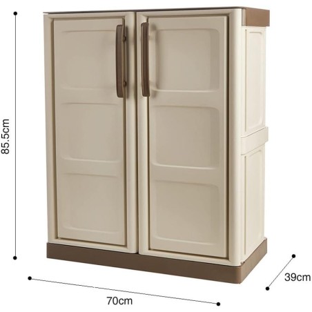 Armoire de Rangement Garage Atelier - Armoire basse 2 portes et 1 étagère Réglable Polypropylène 70 x 39 x 85.5cm Charge 20 kg