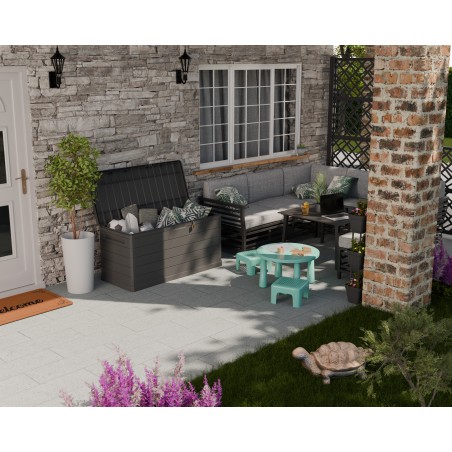 Coffre de rangement extérieur 350L - Coffre de Jardin Gris 118.5x52x57cm - Poignées de transport - Résistant à l'eau ArtPlast