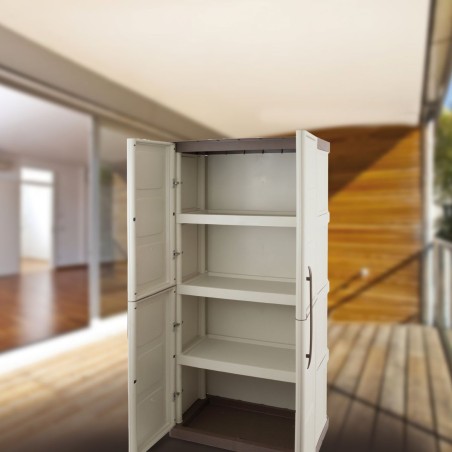 Armoire de rangement 2 portes 3 Etagères Beige 70 x 39 x 165cm Meuble de Garage Atelier Buanderie ARTPLAST