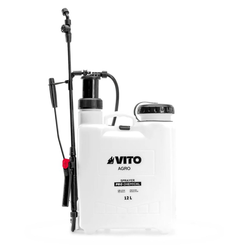 Pulvérisateur de Jardin 12L Produits Corrosifs, Alcalins Régulateur de pression - 4 Buses VITO