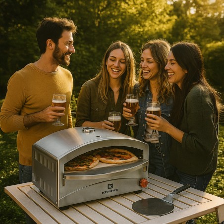 Four à pizza à gaz 4800W Cuisson pierre réfractaire 250 à 400°C Spatule Incluse KEMPER