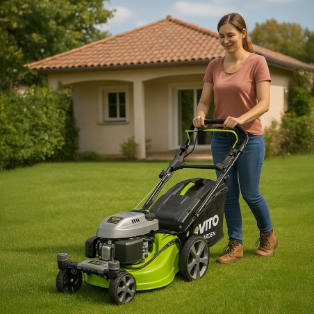 Tondeuse à gazon Autotractée 6.5CV Moteur essence 4T 196Cm3 Largeur 508mm Roues avant pivotantes Surfaces 2000m² VITO