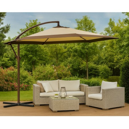 Parasol de Jardin Inclinable Ø300cm Design Sable et Bordure Marron - Parasol déporté Toile Polyester Anti UV KZ GARDEN