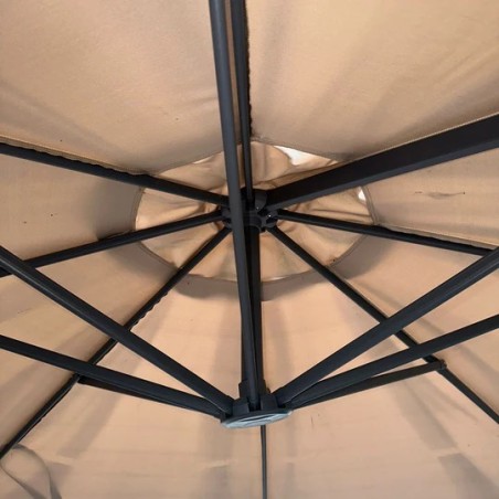 Parasol de Jardin Inclinable Ø300cm Design Sable et Bordure Marron - Parasol déporté Toile Polyester Anti UV KZ GARDEN