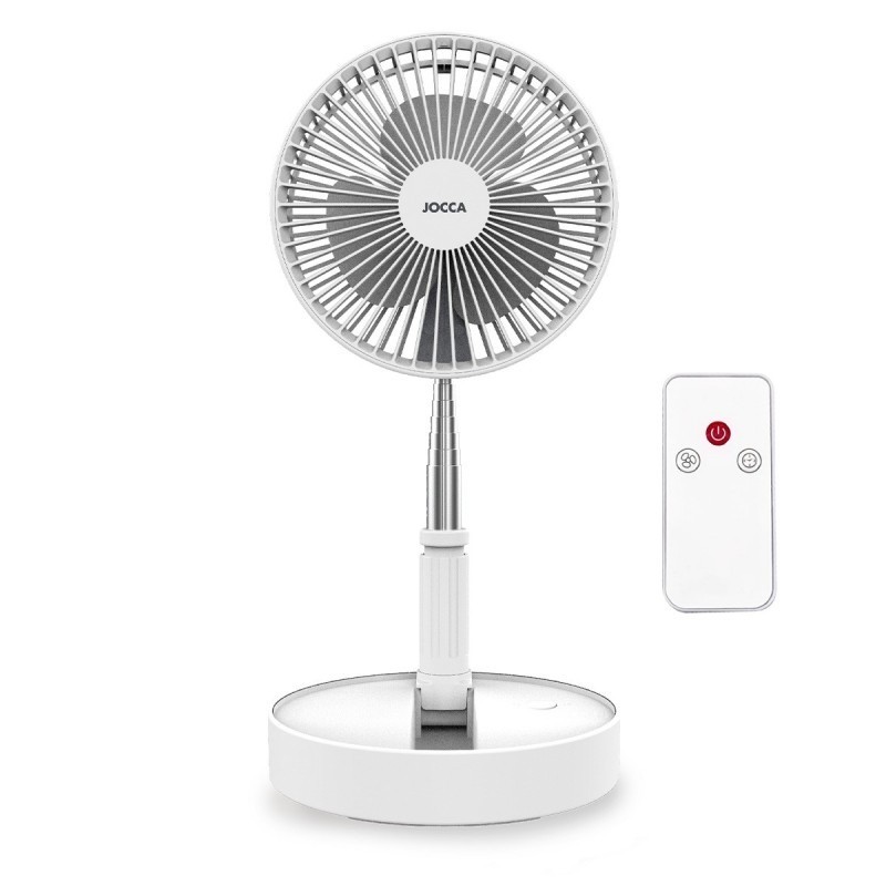Ventilateur Silencieux Sans fil à Batterie Rechargeable USB BLANC Pliable & Pied Télescopique Télécommande Autonomie 24h Jocca