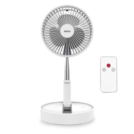 Ventilateur Silencieux Sans fil à Batterie Rechargeable USB BLANC Pliable & Pied Télescopique Télécommande Autonomie 24h Jocca