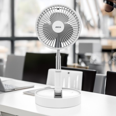 Ventilateur Silencieux Sans fil à Batterie Rechargeable USB BLANC Pliable & Pied Télescopique Télécommande Autonomie 24h Jocca