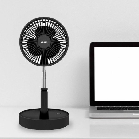 Ventilateur Silencieux Sans fil à Batterie Rechargeable USB NOIR  Pied Pliable & Télescopique Télécommande Autonomie 24h Jocca