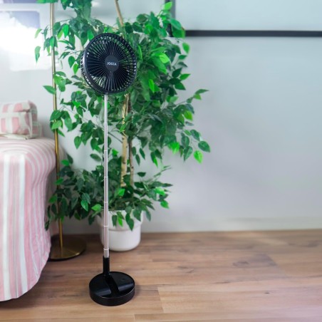 Ventilateur Silencieux Sans fil à Batterie Rechargeable USB NOIR  Pied Pliable & Télescopique Télécommande Autonomie 24h Jocca