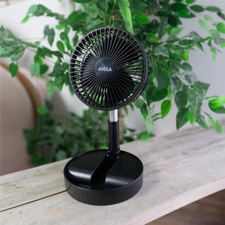 Ventilateur Silencieux Sans fil à Batterie Rechargeable USB NOIR  Pied Pliable & Télescopique Télécommande Autonomie 24h Jocca